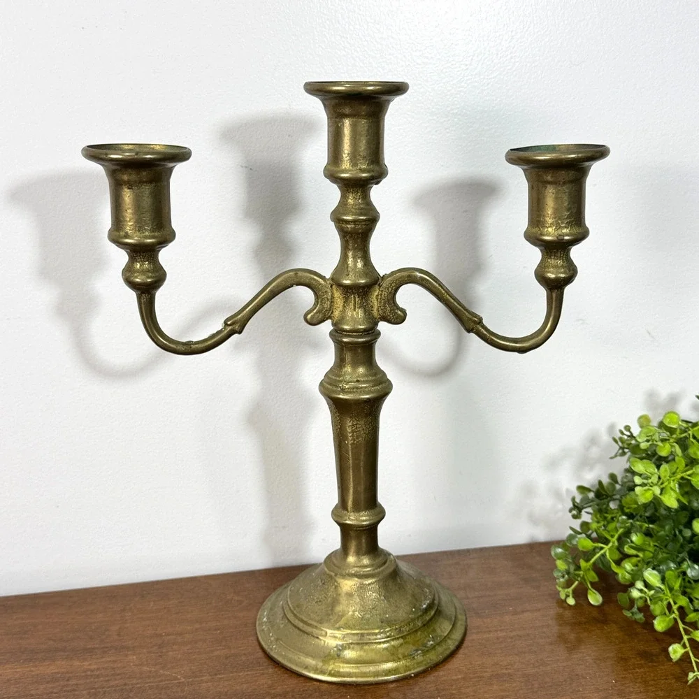 Vintage Solid Brass 3 Arm Candelabra Candle Holder 11